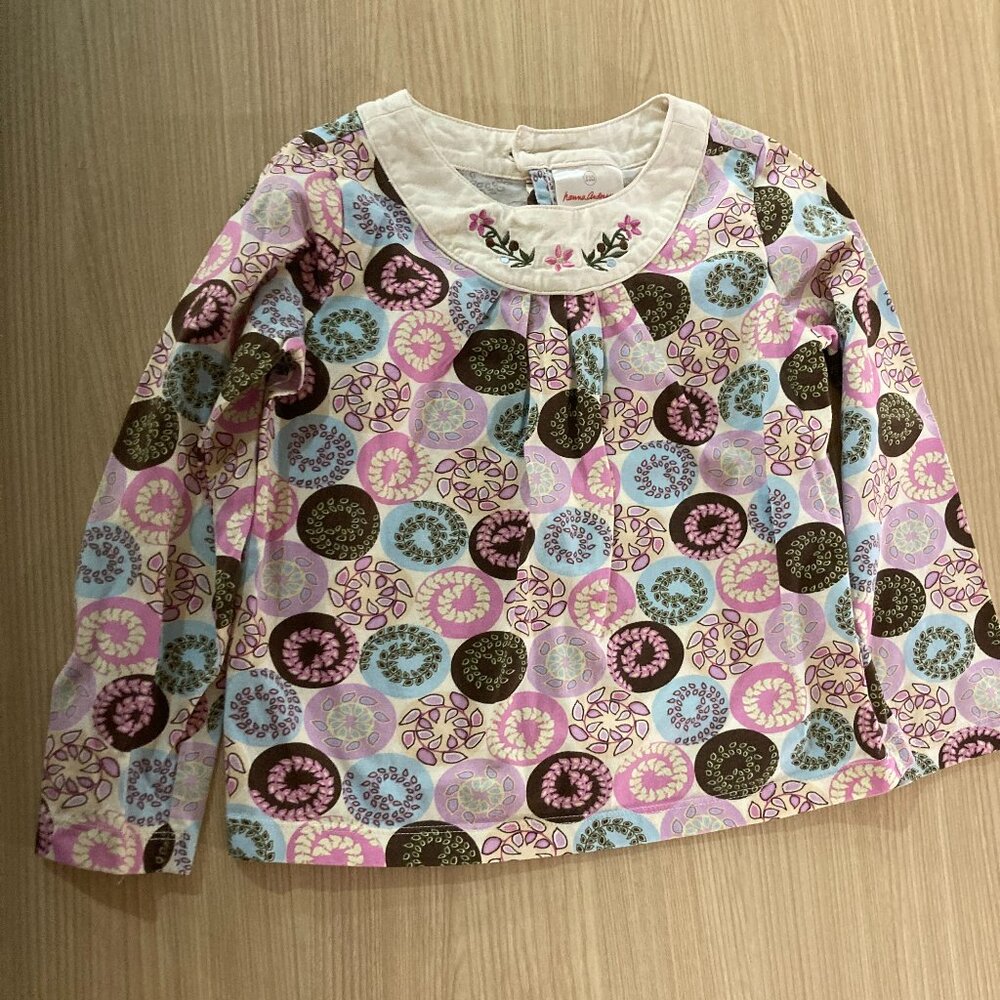 Hanna Andersson Floral Print Shirt Size 5 110 CM Long Sleeve Embroidered Cotton